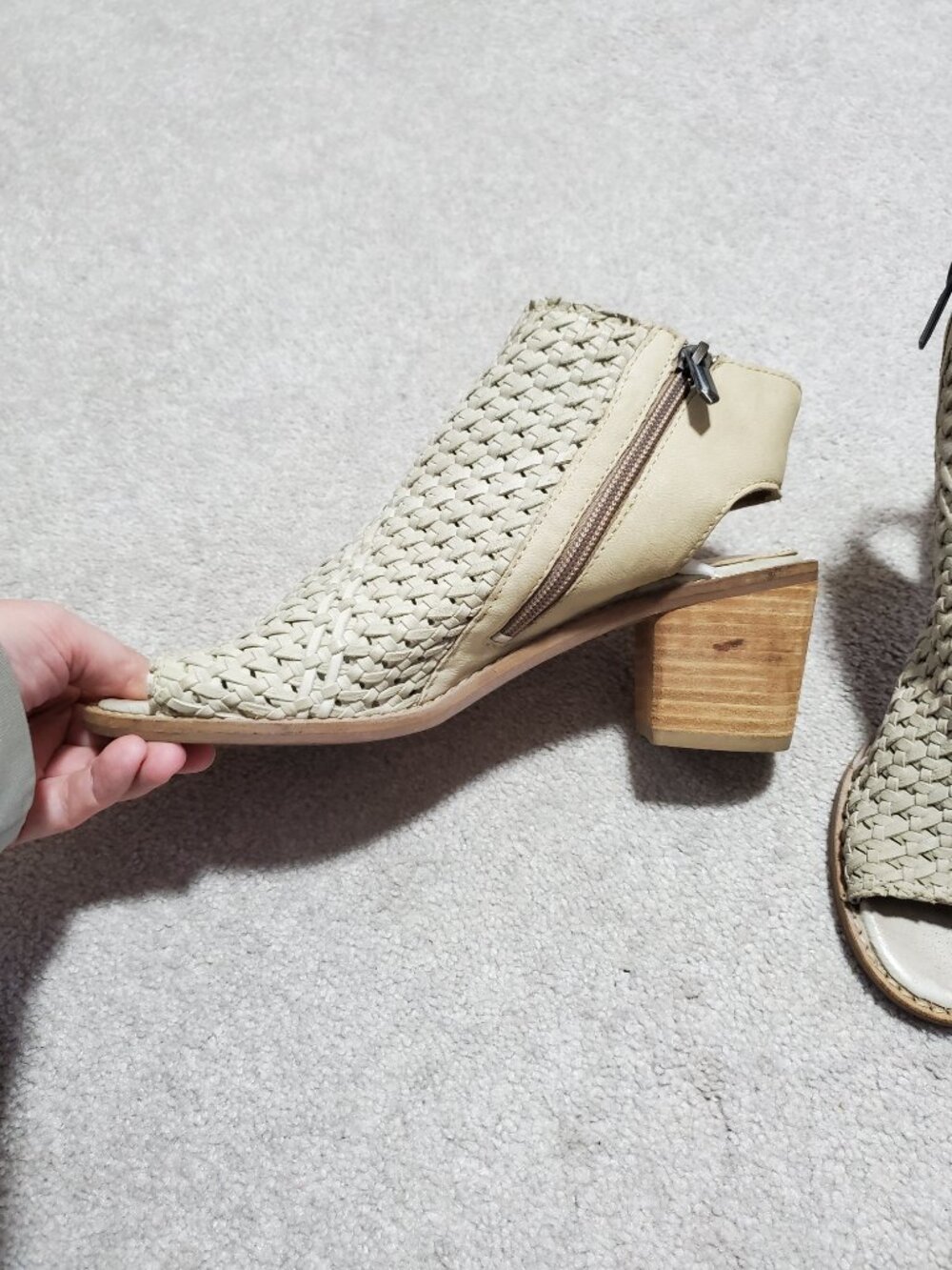 SAM EDELMAN Cooper Woven Leather Sandals Shoeties Cream Sz 8 Peep Toe Heel - Picture 3 of 13